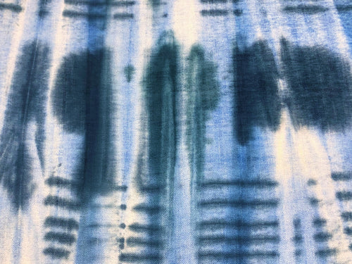 1 3/4 Yd Designer French Navy Blue Indigo Ombre Tie Dye Chenille Upholstery Fabric