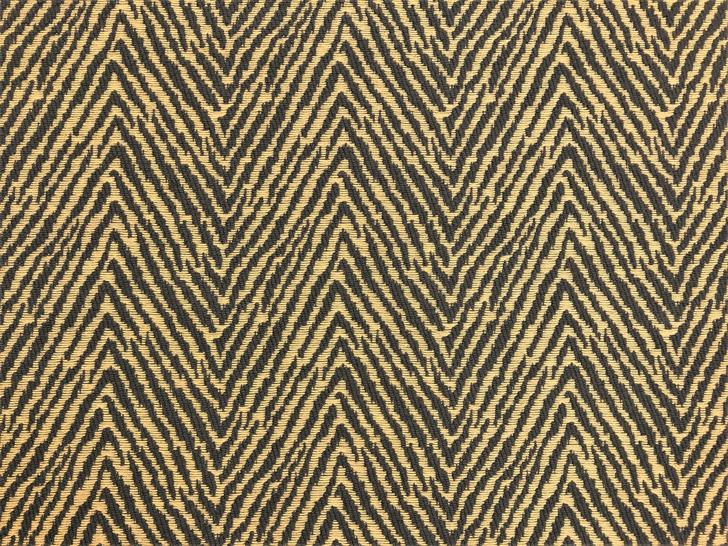 1.5 Yds Designer Water & Stain Resistant Charcoal Grey Beige Animal Pattern Herringbone Upholstery Fabric