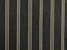 Load image into Gallery viewer, Designer Water &amp; Stain Resistant Charcoal Grey Taupe MCM Stripe Upholstery Fabric