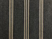 Load image into Gallery viewer, Designer Water &amp; Stain Resistant Charcoal Grey Taupe MCM Stripe Upholstery Fabric