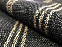 Load image into Gallery viewer, Designer Water &amp; Stain Resistant Charcoal Grey Taupe MCM Stripe Upholstery Fabric