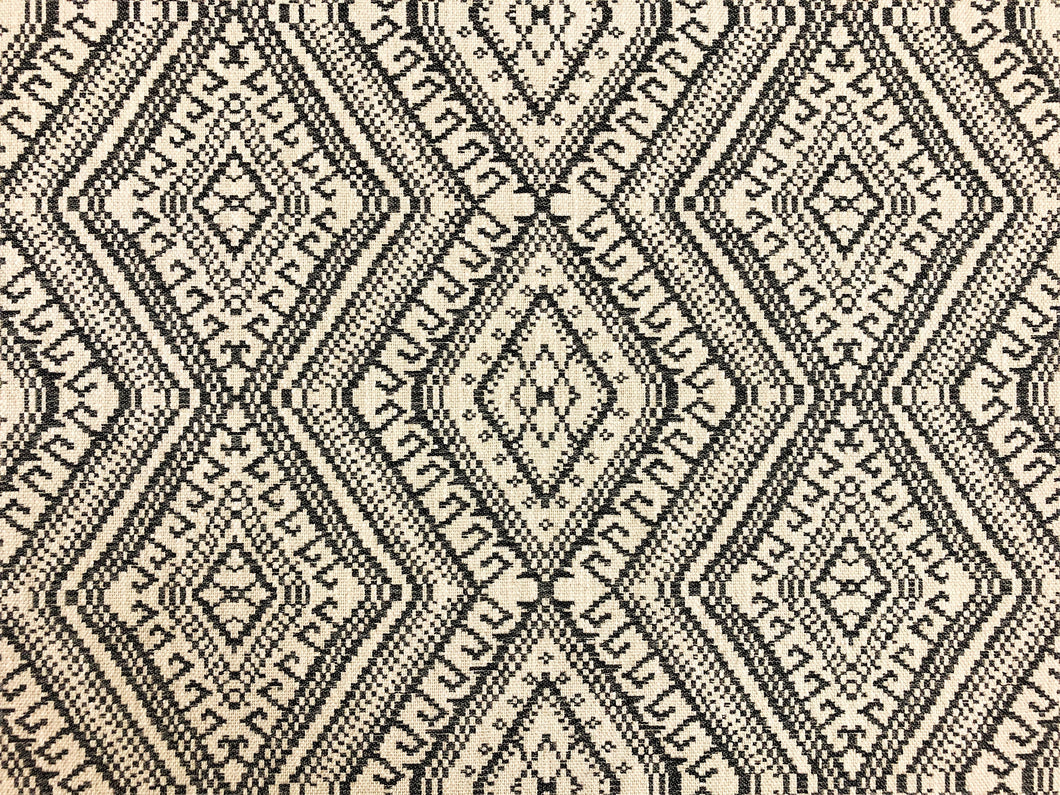 Designer Heavy Duty Linen Beige Charcoal Grey Geometric Southwestern Upholstery Fabric