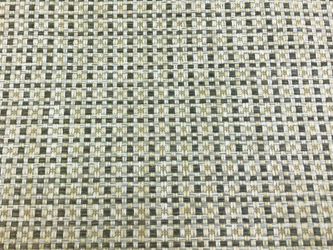 Designer Water & Stain Resistant Heavy Duty Grey Cream Check Geometric Upholstery Fabric