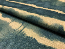 Load image into Gallery viewer, 1.5 Yd Designer Linen Viscose Navy Blue Beige Abstract Stripe Upholstery Drapery Fabric