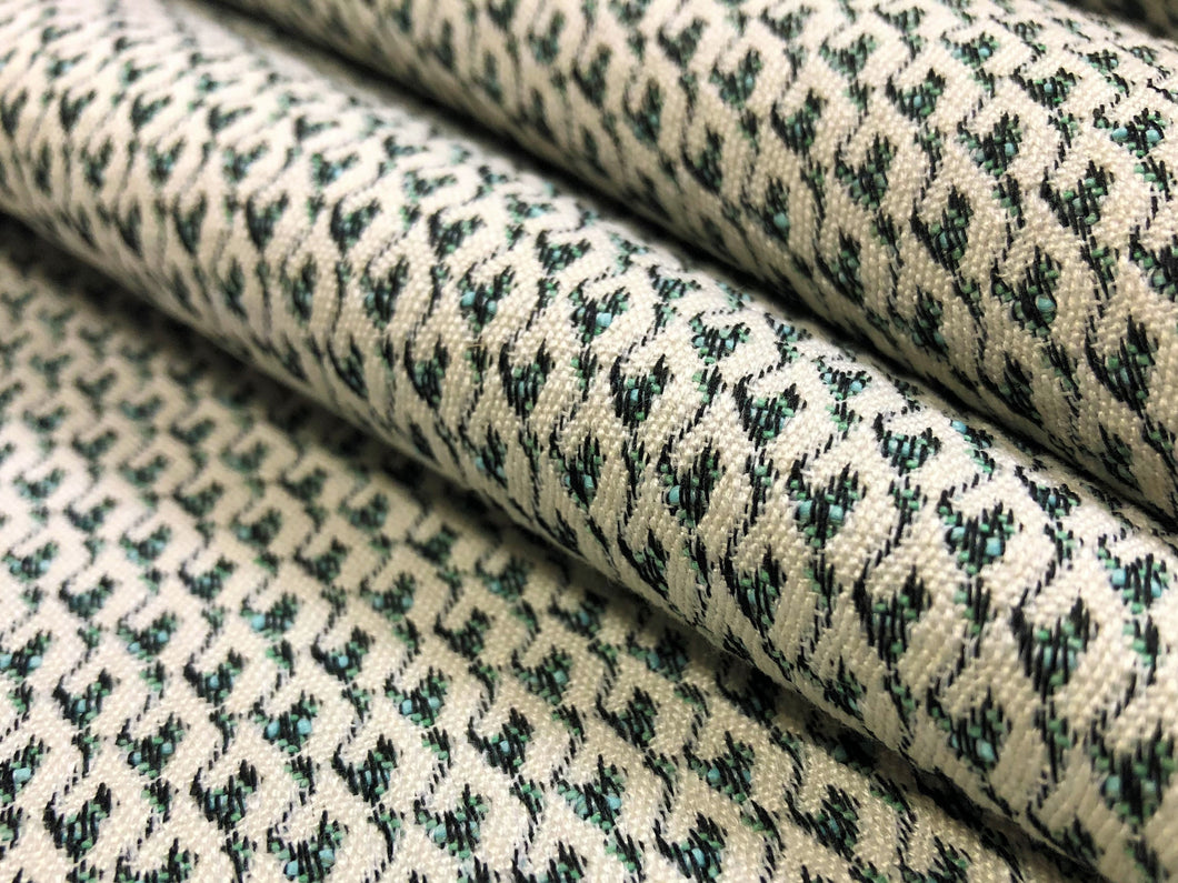 Designer Teal Green Cream Small Scale Geometric Upholstery Drapery Fabric