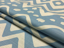 Load image into Gallery viewer, Quadrille China Seas Deauville Aqua Blue White Linen Cotton Upholstery Drapery Fabric
