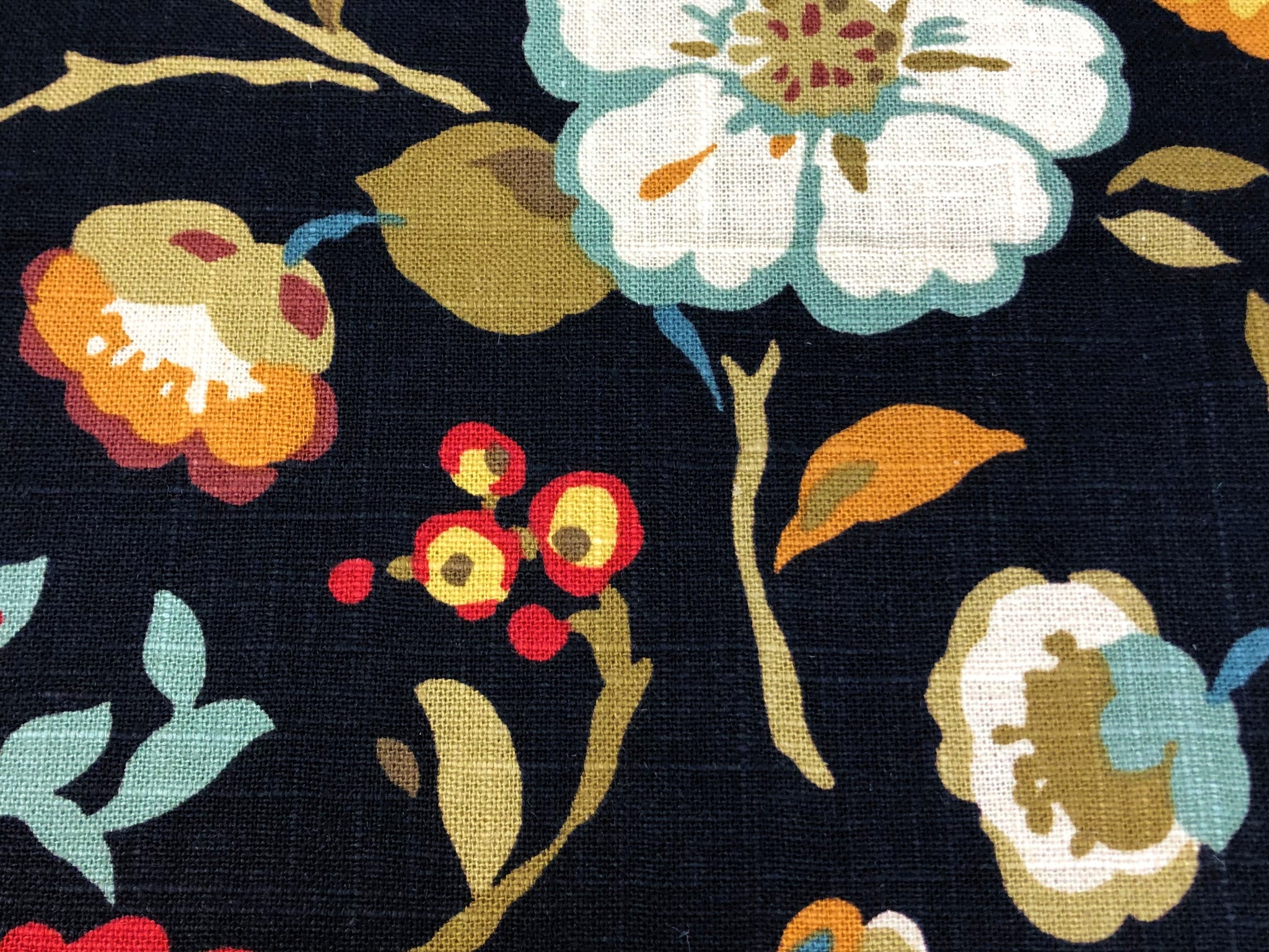Peachtree Fabrics Black Floral Print Upholstery and Drapery Fabric by Decorative Fabrics Direct