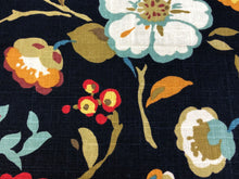 Load image into Gallery viewer, 1.75 Yd Cotton Black Orange Green Cream Floral Upholstery Drapery Fabric