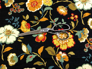 1.75 Yd Cotton Black Orange Green Cream Floral Upholstery Drapery Fabric