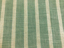 Load image into Gallery viewer, Designer Reversible Pure Linen Seafoam Aqua Green Cream Stripe Upholstery Drapery Fabric