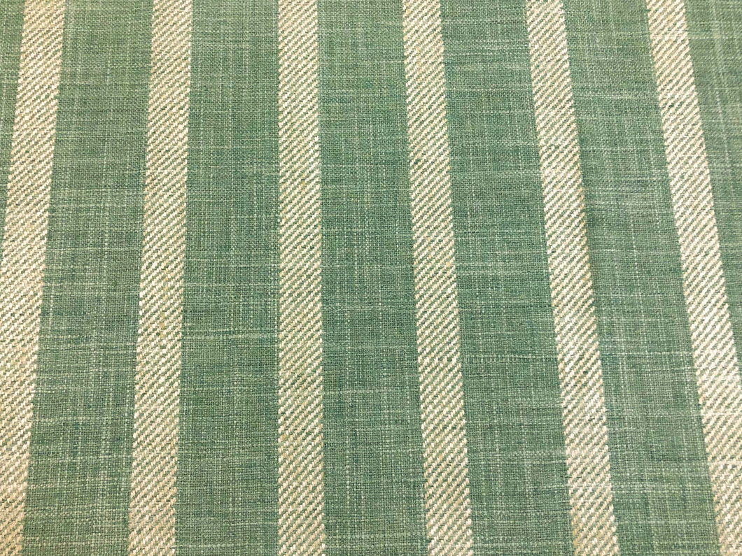 Designer Reversible Pure Linen Seafoam Aqua Green Cream Stripe Upholstery Drapery Fabric