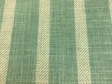 Load image into Gallery viewer, Designer Reversible Pure Linen Seafoam Aqua Green Cream Stripe Upholstery Drapery Fabric