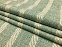Load image into Gallery viewer, Designer Reversible Pure Linen Seafoam Aqua Green Cream Stripe Upholstery Drapery Fabric
