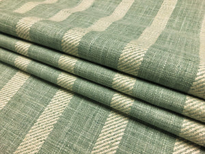 Designer Reversible Pure Linen Seafoam Aqua Green Cream Stripe Upholstery Drapery Fabric