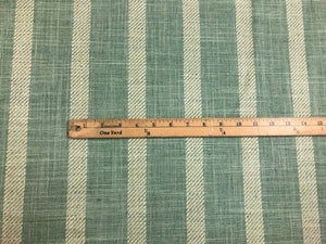 Designer Reversible Pure Linen Seafoam Aqua Green Cream Stripe Upholstery Drapery Fabric