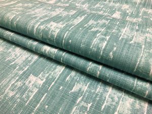 Designer Water & Stain Resistant Linen Cotton Seafoam Green White Abstract Upholstery Drapery Fabric