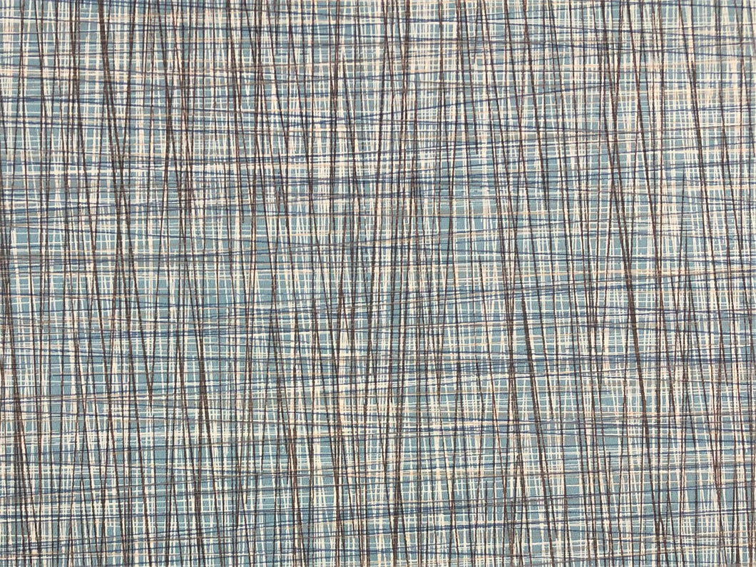 Designer Heavy Duty MCM Brown Blue Tweed Faux Leather Upholstery Vinyl
