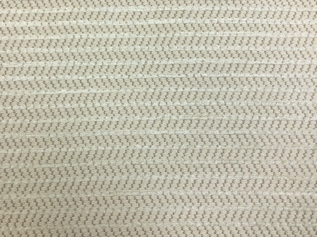 Designer Water & Stain Resistant Beige Cream Geometric Chevron MCM Mid Century Modern Chenille Upholstery Fabric