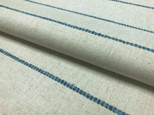 Load image into Gallery viewer, 1 2/3 Yd Designer Water &amp; Stain Resistant Beige Navy Denim Blue Nautical Stripe Upholstery Drapery Fabric