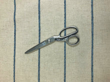 Load image into Gallery viewer, 1 2/3 Yd Designer Water &amp; Stain Resistant Beige Navy Denim Blue Nautical Stripe Upholstery Drapery Fabric