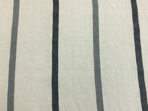 1 2/3 Yd Designer Ivory Grey Black Nautical Stripe Pure Linen Upholstery Drapery Fabric