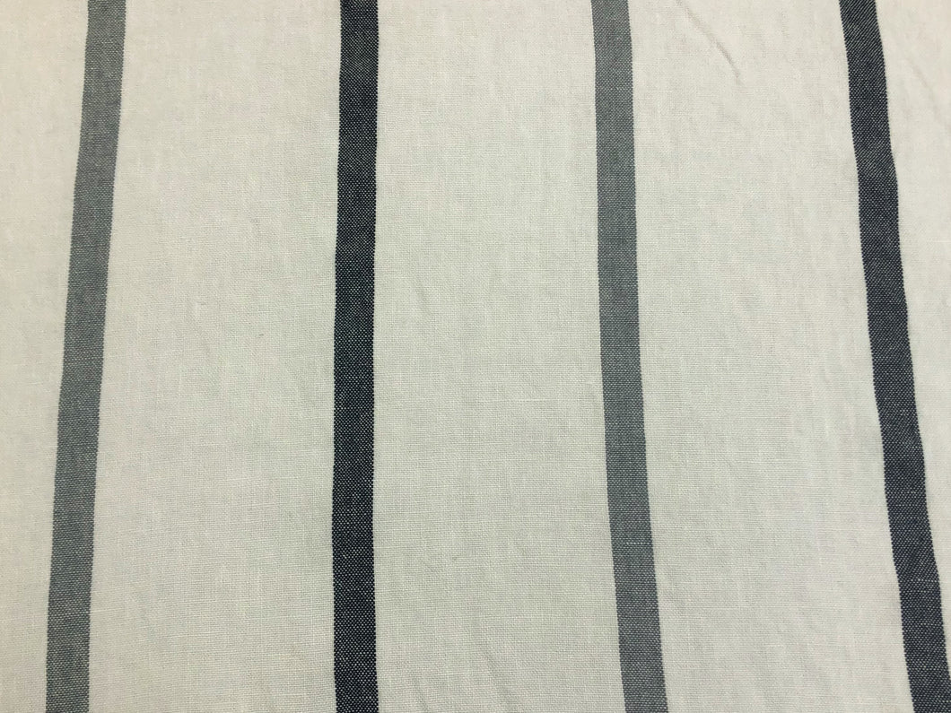 1 2/3 Yd Designer Ivory Grey Black Nautical Stripe Pure Linen Upholstery Drapery Fabric