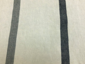 1 2/3 Yd Designer Ivory Grey Black Nautical Stripe Pure Linen Upholstery Drapery Fabric
