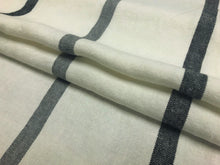 Load image into Gallery viewer, 1 2/3 Yd Designer Ivory Grey Black Nautical Stripe Pure Linen Upholstery Drapery Fabric