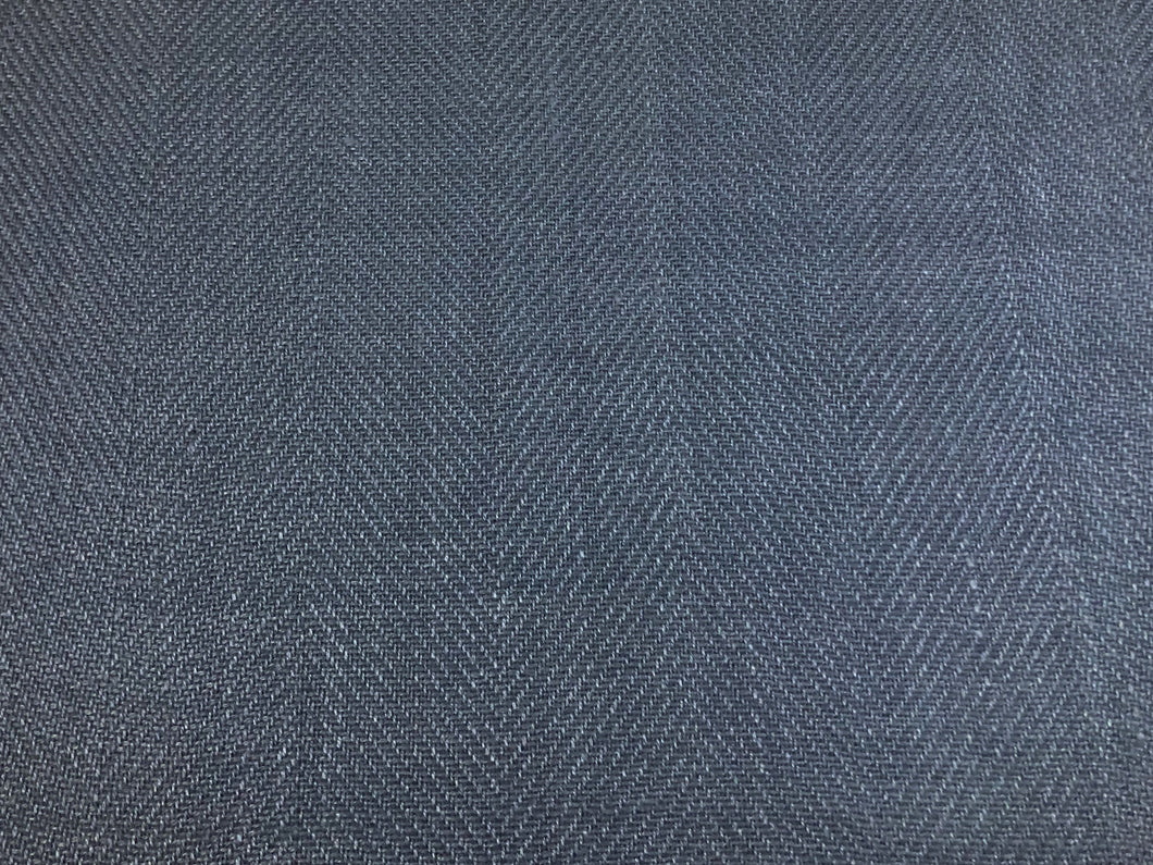 Designer MCM Mid Century Modern Navy Blue Linen Herringbone Chevron Upholstery Fabric