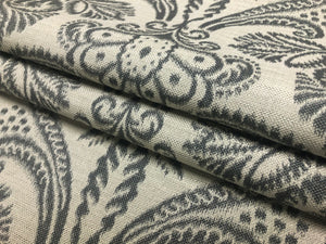 Designer Beige Grey Floral Damask Upholstery Drapery Fabric
