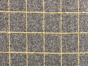 Water & Stain Resistant Grey Gold Metallic Mustard Yellow Windowpane Plaid Wool Upholstery Fabric