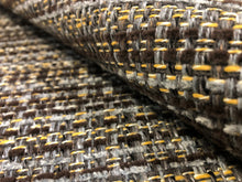 Load image into Gallery viewer, Designer Water &amp; Stain Resistant Grey Brown Yellow MCM Tweed Upholstery Fabric