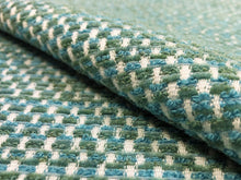 Load image into Gallery viewer, Designer Water &amp; Stain Resistant Indoor Outdoor Aqua Blue Green White Chenille Upholstery Fabric