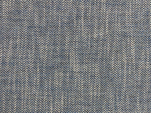 Designer Water & Stain Resistant Navy Blue Grey Herringbone MCM Upholstery Fabric