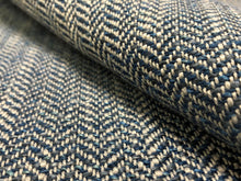 Load image into Gallery viewer, Designer Water &amp; Stain Resistant Navy Blue Grey Herringbone MCM Upholstery Fabric