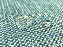 Load image into Gallery viewer, Designer Water &amp; Stain Resistant Indoor Outdoor Teal Green White MCM Tweed Upholstery Fabric
