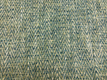Load image into Gallery viewer, Designer Teal Blue Beige Cream Herringbone MCM Mid Century Modern Upholstery Drapery Fabric