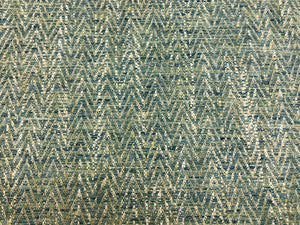 Designer Teal Blue Beige Cream Herringbone MCM Mid Century Modern Upholstery Drapery Fabric
