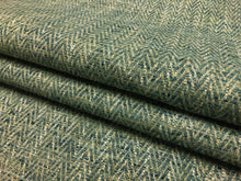 Load image into Gallery viewer, Designer Teal Blue Beige Cream Herringbone MCM Mid Century Modern Upholstery Drapery Fabric