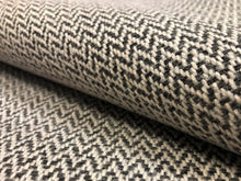 Load image into Gallery viewer, Designer Heavy Duty Water &amp; Stain Resistant MCM Herringbone Grey Cream Linen Blend Upholstery Fabric