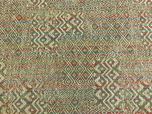 Load image into Gallery viewer, Designer Woven Orange Teal Green Beige Southwestern Kilim Linen Viscose Upholstery Fabric