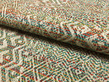 Load image into Gallery viewer, Designer Woven Orange Teal Green Beige Southwestern Kilim Linen Viscose Upholstery Fabric
