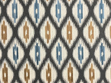 Load image into Gallery viewer, Remnant Thibaut W73364 Rajah Charcoal Water &amp; Stain Resistant Heavy Duty Beige Grey Blue Mustard Brown Ikat Geometric Upholstery Fabric