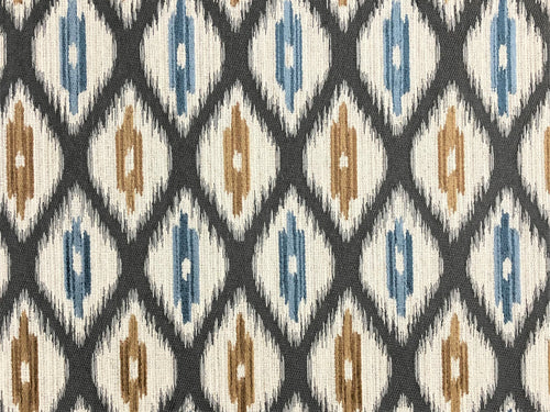 36” x 46” Remnant Thibaut W73364 Rajah Charcoal Water & Stain Resistant Heavy Duty Beige Grey Blue Mustard Brown Ikat Geometric Upholstery Fabric
