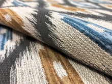 Load image into Gallery viewer, Remnant Thibaut W73364 Rajah Charcoal Water &amp; Stain Resistant Heavy Duty Beige Grey Blue Mustard Brown Ikat Geometric Upholstery Fabric