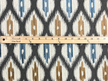 Load image into Gallery viewer, Remnant Thibaut W73364 Rajah Charcoal Water &amp; Stain Resistant Heavy Duty Beige Grey Blue Mustard Brown Ikat Geometric Upholstery Fabric