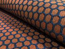 Load image into Gallery viewer, Designer Water &amp; Stain Resistant Rusty Red Navy Blue Geometric MCM Upholstery Fabric