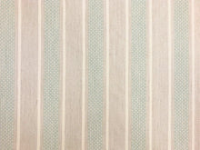 Load image into Gallery viewer, 0.6 Yd Designer Water &amp; Stain Resistant Woven Taupe Cream Green Blue Linen Stripe Upholstery Fabric