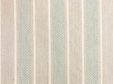 Load image into Gallery viewer, 0.6 Yd Designer Water &amp; Stain Resistant Woven Taupe Cream Green Blue Linen Stripe Upholstery Fabric
