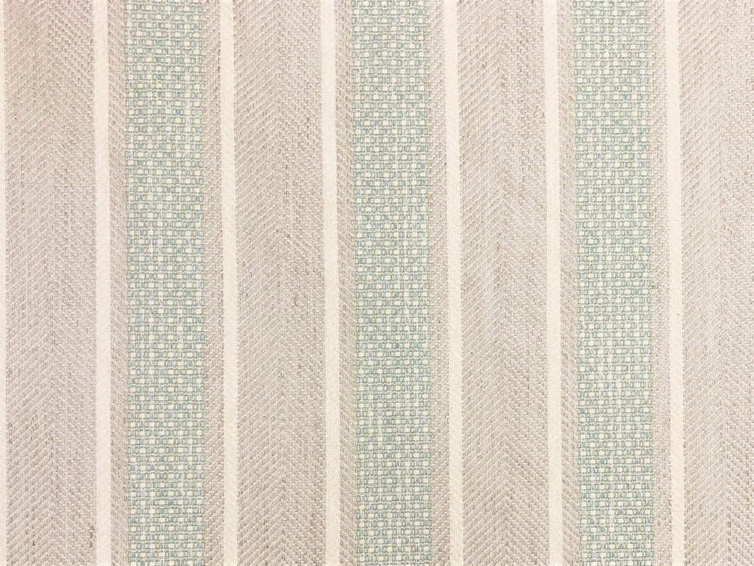 0.6 Yd Designer Water & Stain Resistant Woven Taupe Cream Green Blue Linen Stripe Upholstery Fabric